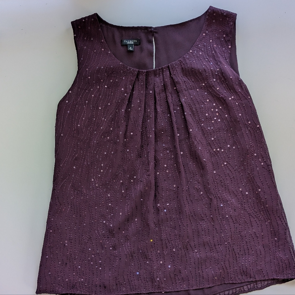 Talbots Collection Silk Sequin Sleeveless Work Classic Top Plum Purple Size‎ 8